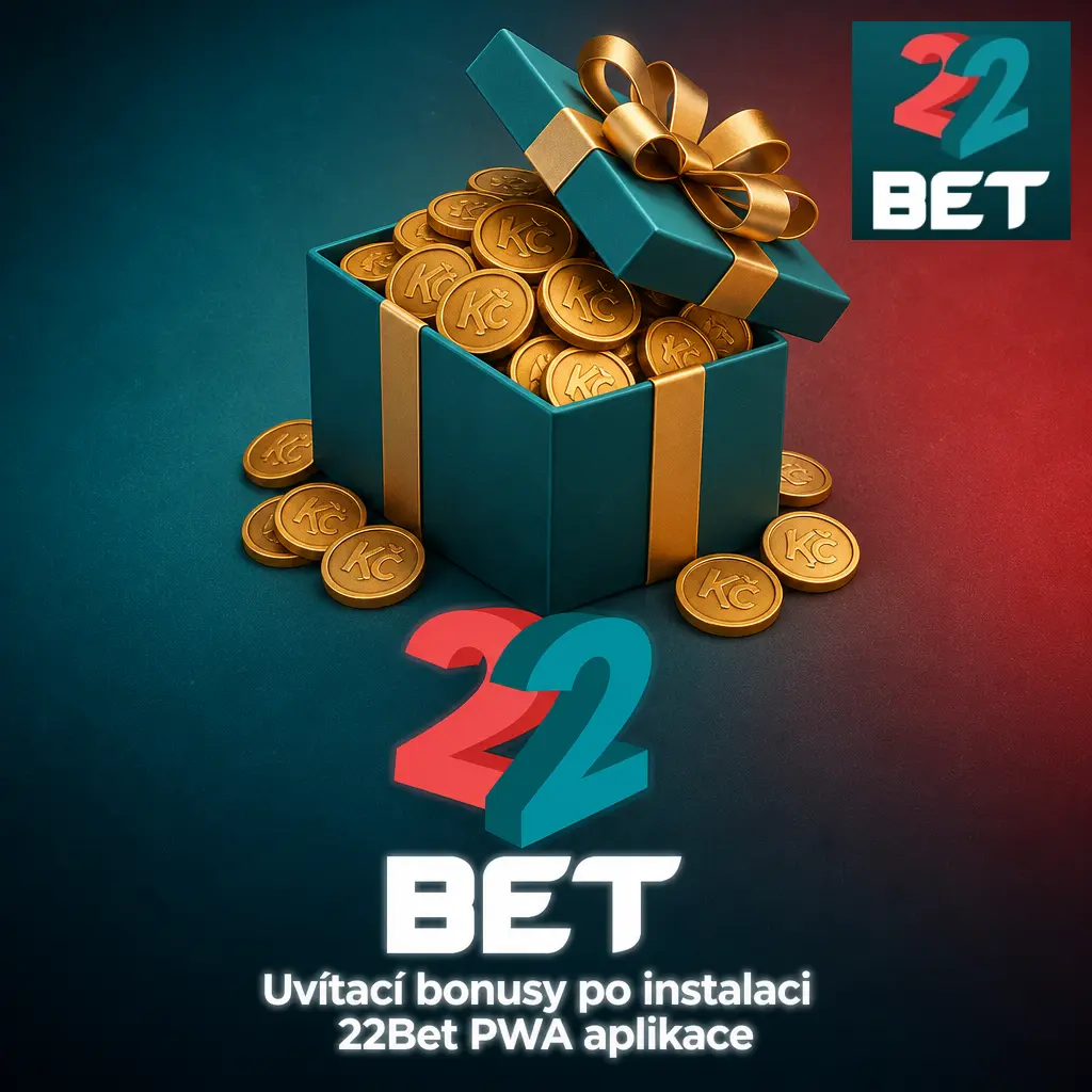 Uvítací bonusy v 22Bet PWA aplikaci: sportovní bonus 100 % do 3 000 Kč a casino balíček až 36 300 Kč s free spiny.